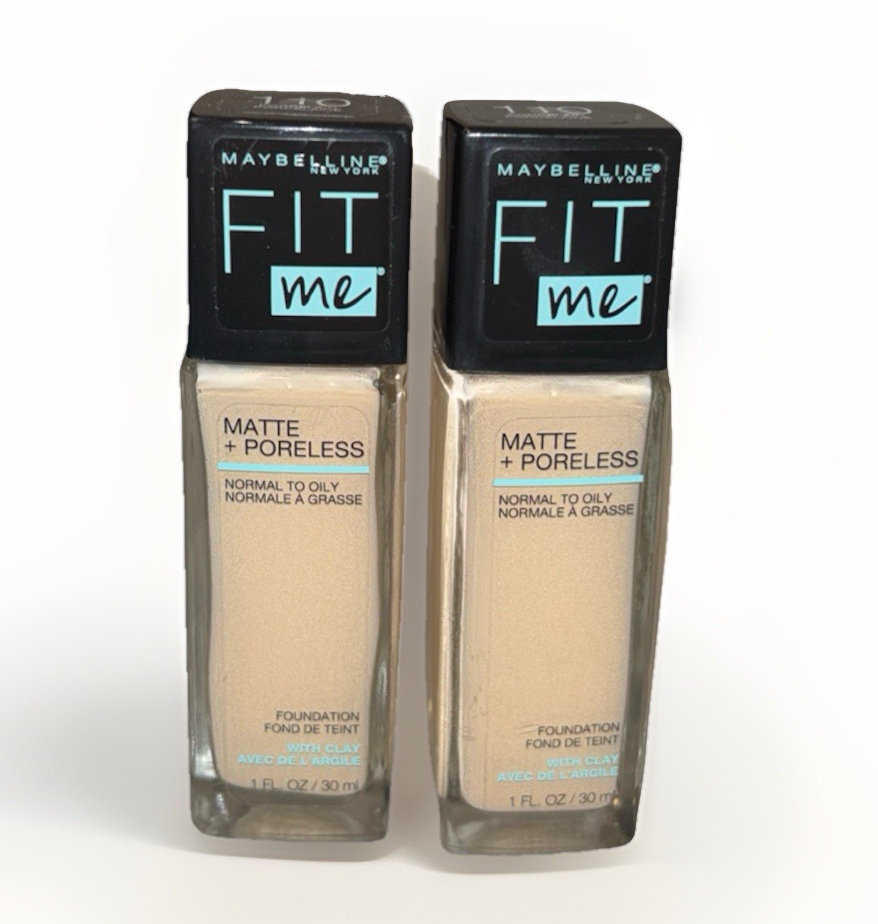 Two MAYBELLINE FIT ME Matte Poreless Foundation 102 Fair Porcelain 110 PORCELAIN