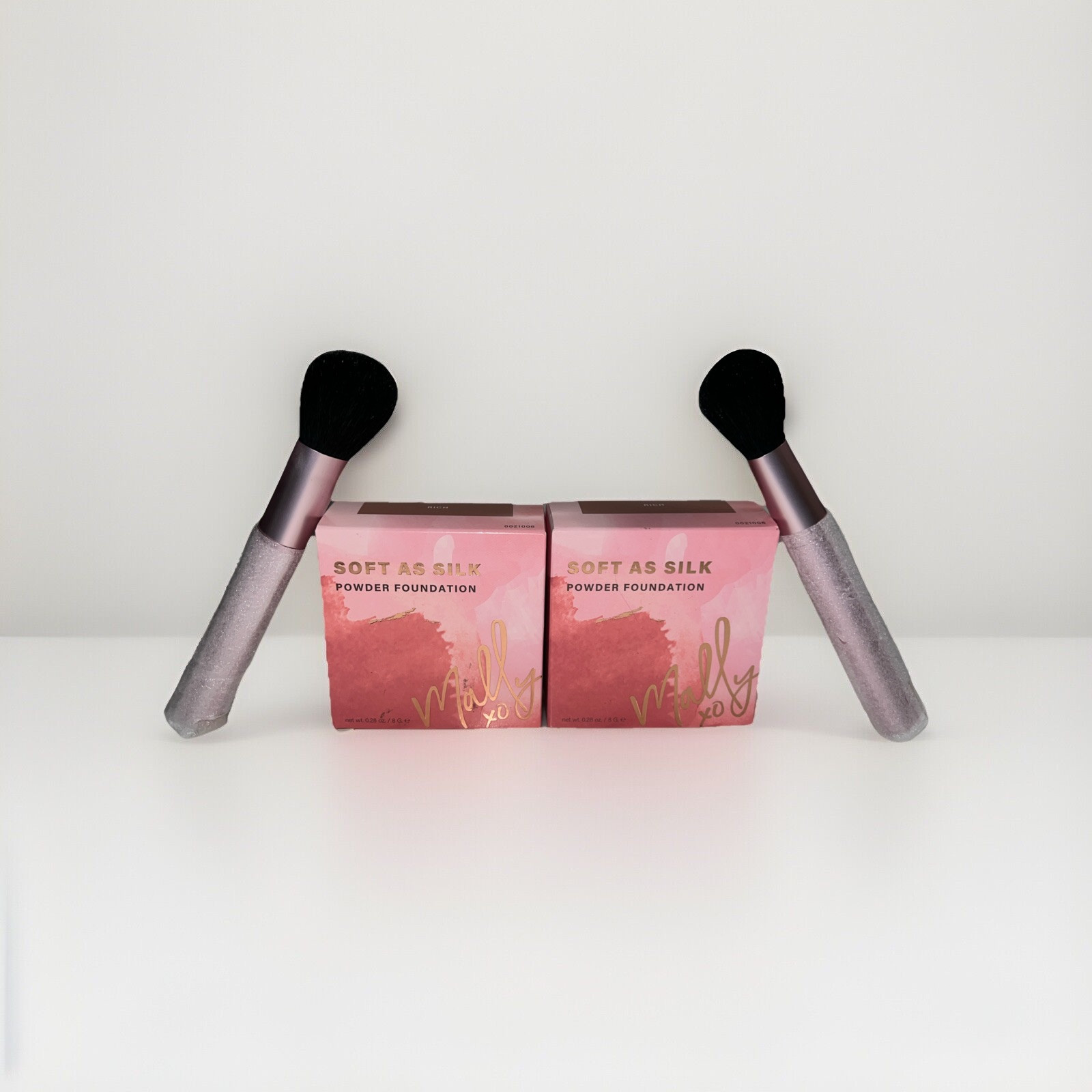2X Mally Soft As Silk Powder Foundation RICH 0.28 oz. / 8g Full Size With Brush