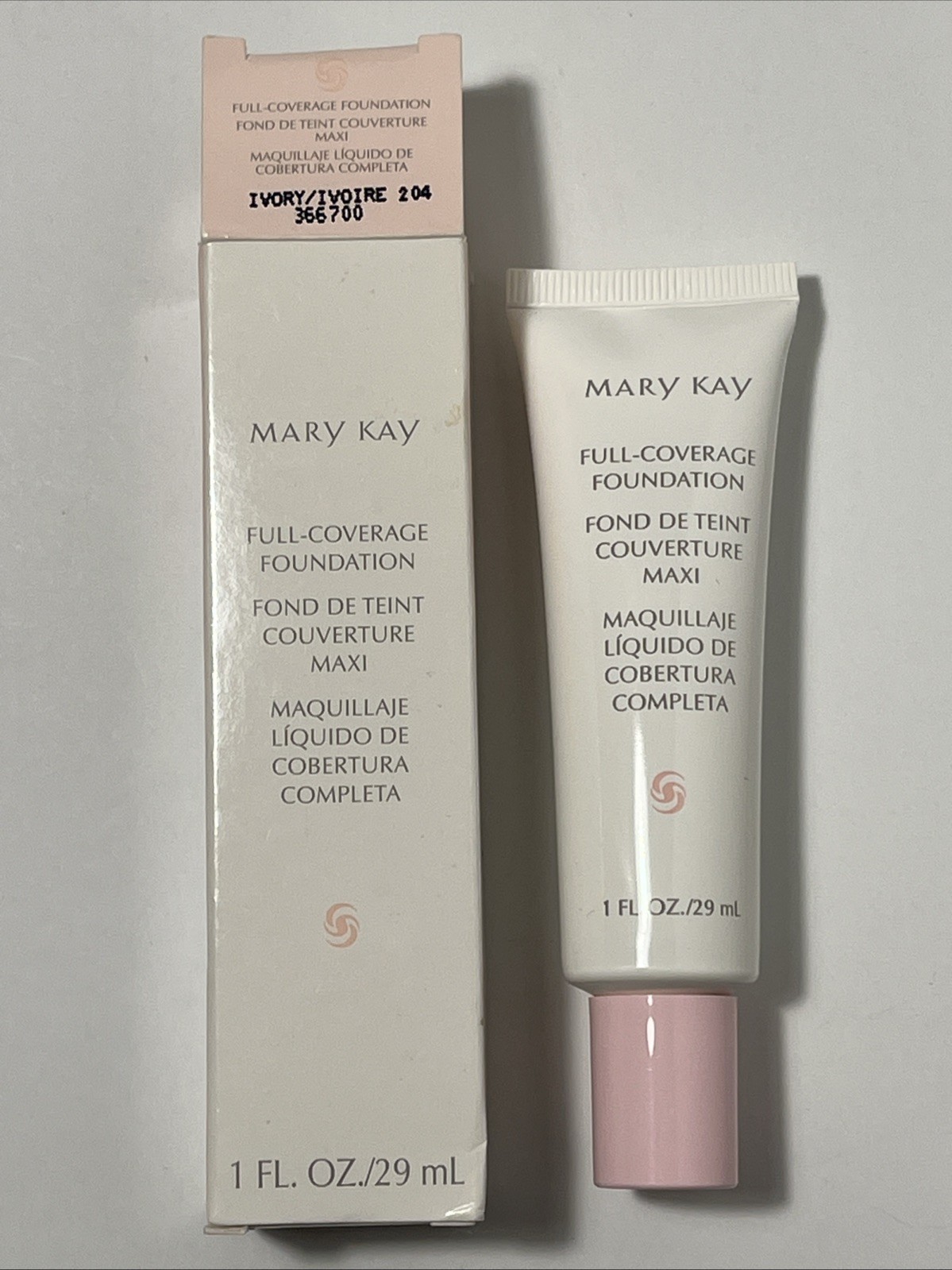 Mary Kay Full Coverage Foundation IVORY 204 #366700 Pink Cap Discontinued NIB