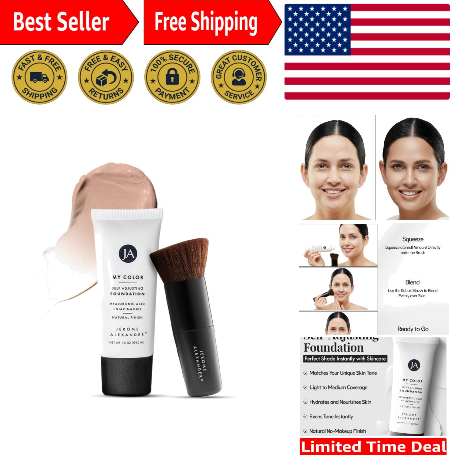 Radiate Confidence with Self-Adjusting Foundation – 1 oz Kabuki Brush Included