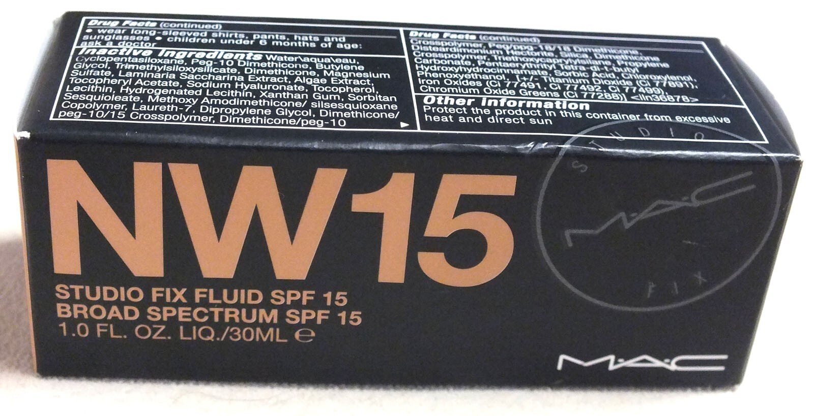 Mac NW15 Studio Fix Fluid SPF 15 Broad Spectrum 1.0oz/30ml 24 hour Wear New/Box