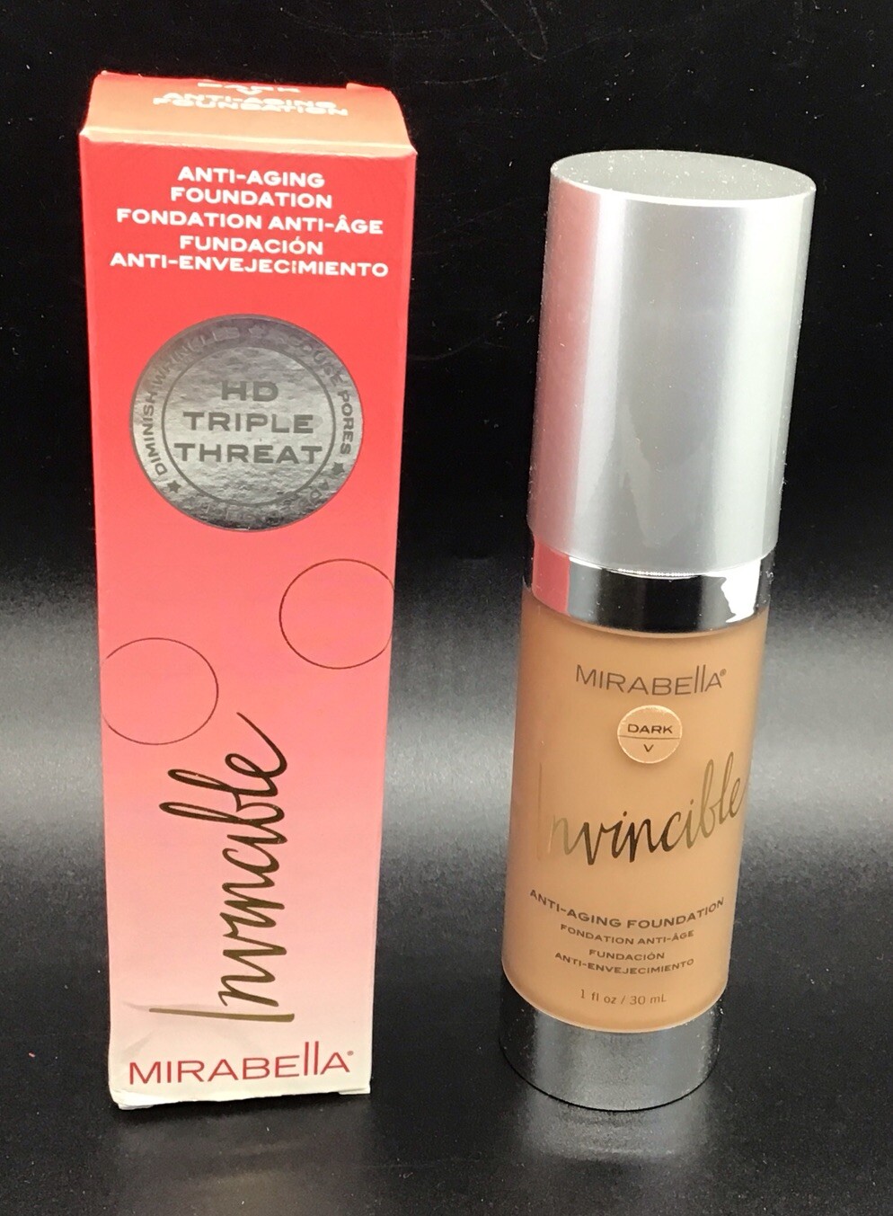 Mirabella Anti-Aging Full Coverage Foundation Dark V 30ml For Wrinkles Pores NEW