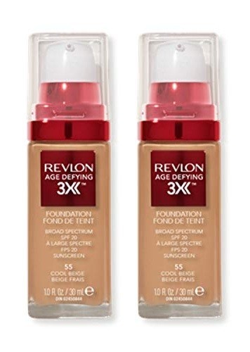 Pack 2 REVLON Age Defying 3X Foundation COOL BEIGE 55, 1 Fl oz/30ML, EXP