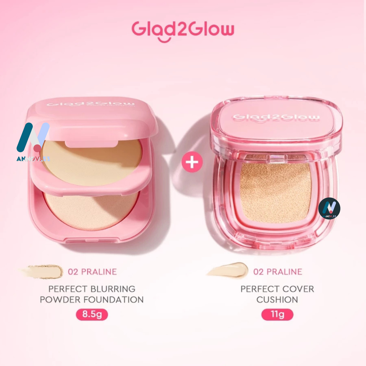 GLAD2GLOW Perfect Blurring Powder Foundation + Cover Cushion Waterproof Matte