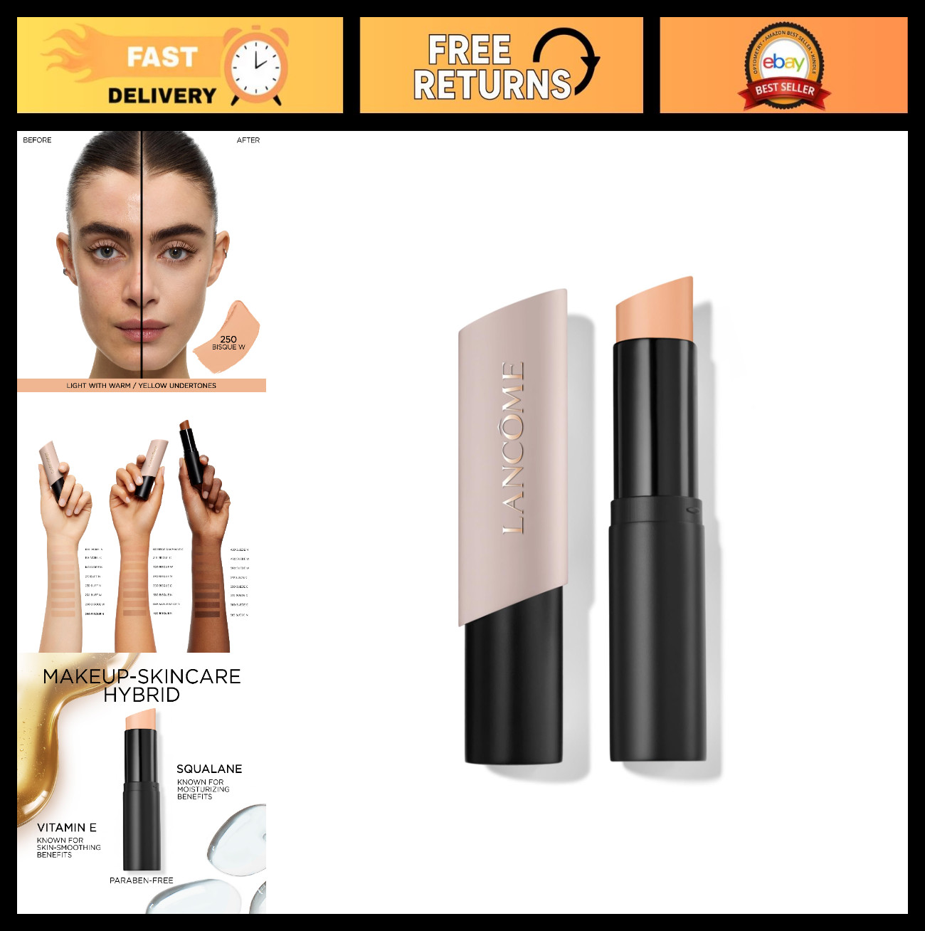 Multi-Use Foundation Stick & Concealer, Hydrating, Medium to Full Coverage, Matt