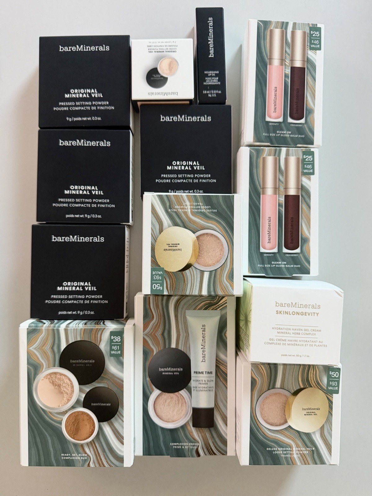 HUGE LOT OF 17 Bare Minerals Worth $469- Mineral Veil Pressed, Loose, Primer Etc