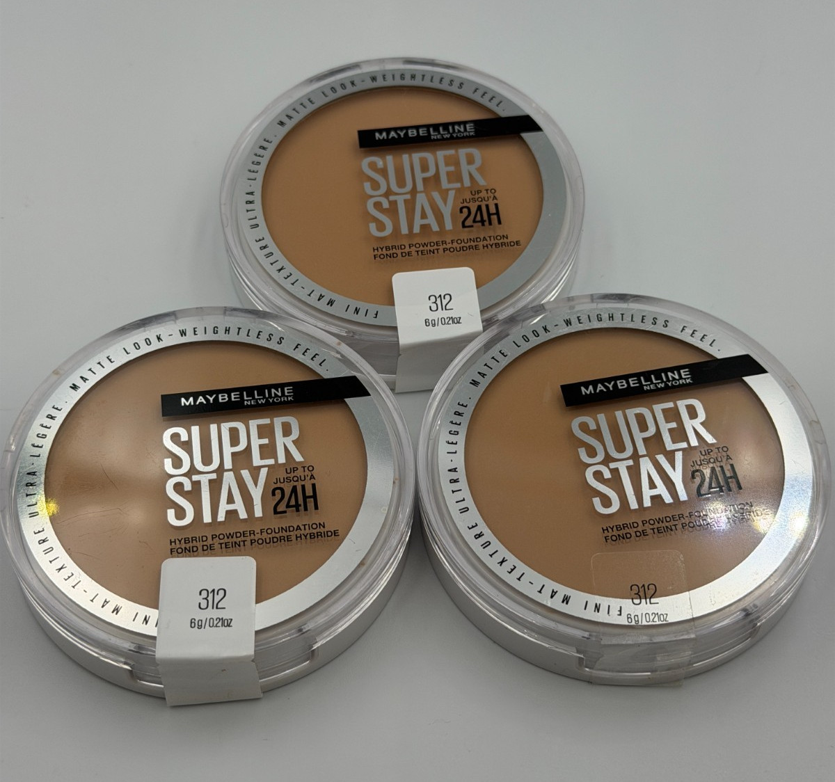 3 PACK Maybelline Super Stay Up to 24HR Hybrid Powder-Foundation #312 NEW