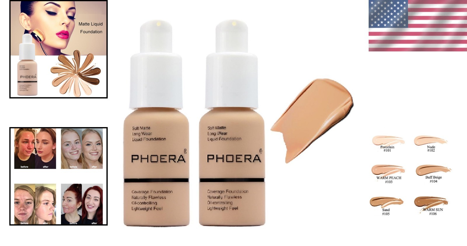 PHOERA 2-Pack Full Coverage Buff Beige Foundation
