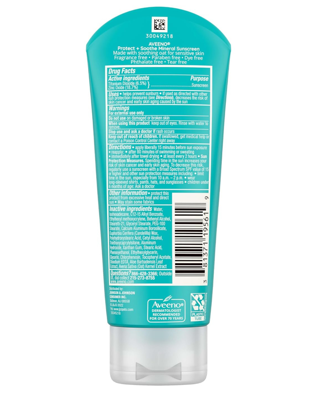 4 Pack Aveeno Protect + Soothe Mineral Sunscreen SPF30 3oz EXP 09/2025