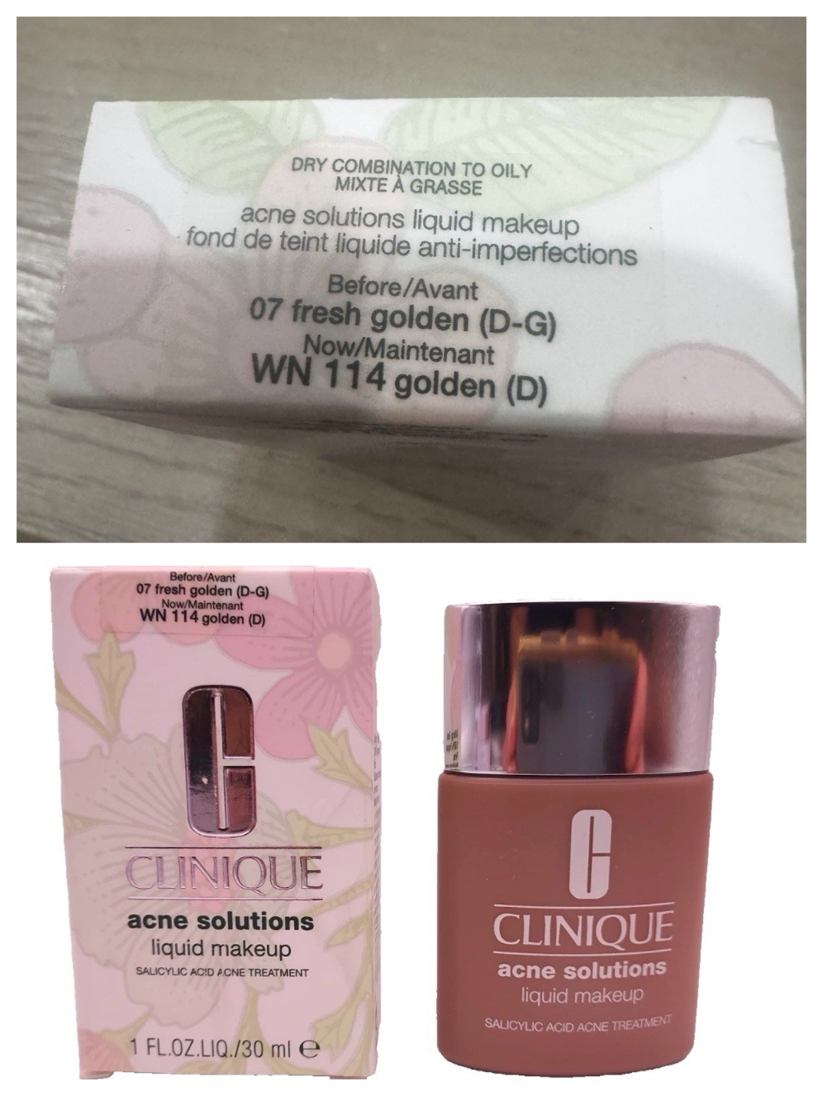 Clinique Acne Solutions Liquid Makeup Foundation 07 FRESH GOLDEN WN114