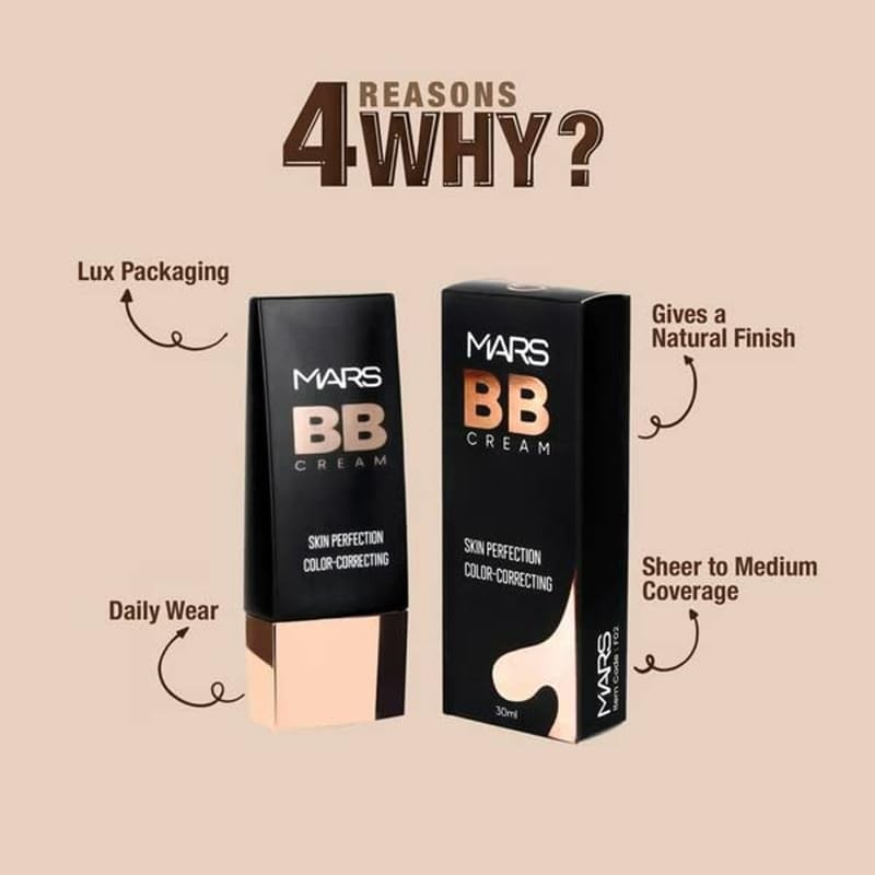 MARS BB Cream Foundation 30ml – Lightweight, Blendable, Colour Correction,Medium