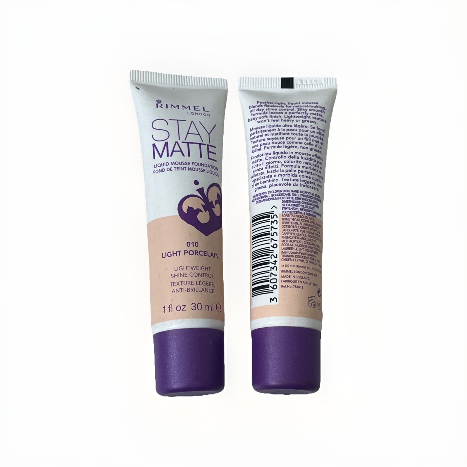 2x Rimmel London STAY MATTE Liquid Mousse #010 LIGHT PORCELAIN Foundation
