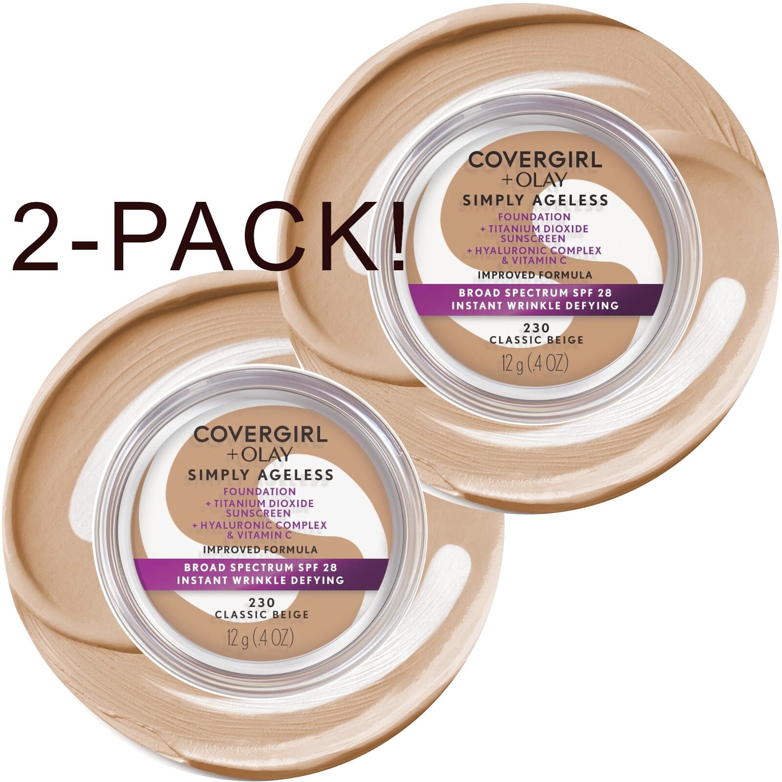 COVERGIRL+OLAY Simply Ageless Wrinkle Defying Foundation 230 CLASSIC BEIGE (2PK)