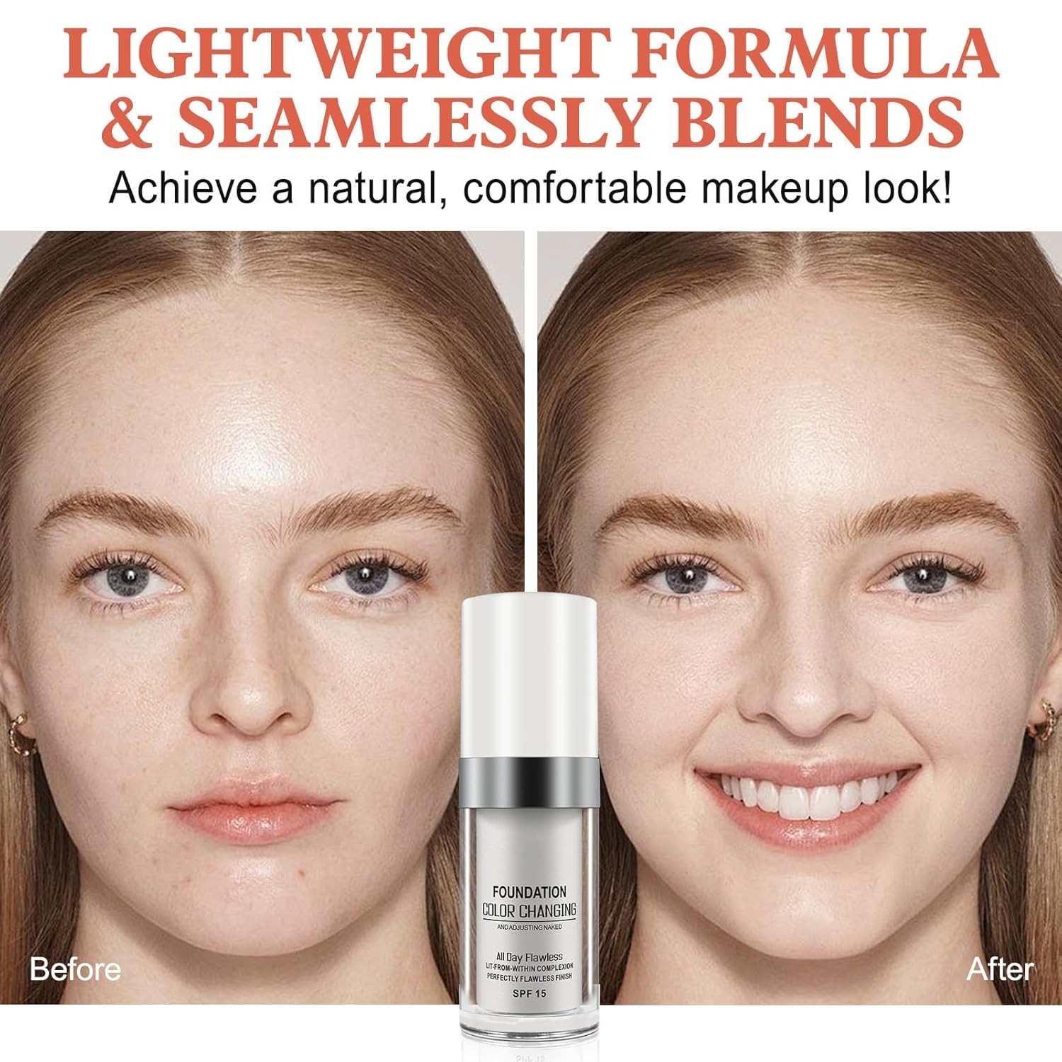 2 Pack TLM Flawless Color Changing Foundation, Warm Skin Tone Foundation liquid
