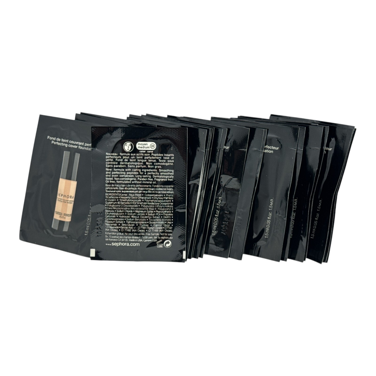 Sephora Perfecting Cover Foundation -Medium 28- 1.5ml/0.05oz. LOT OF 30 SAMPLES