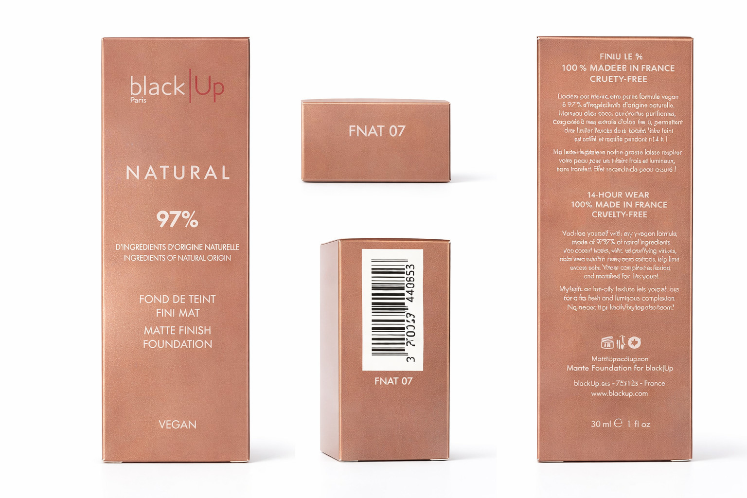 Black Up Paris Natural Matte Foundation 97% Natural Ingredients – Shade FNAT 07
