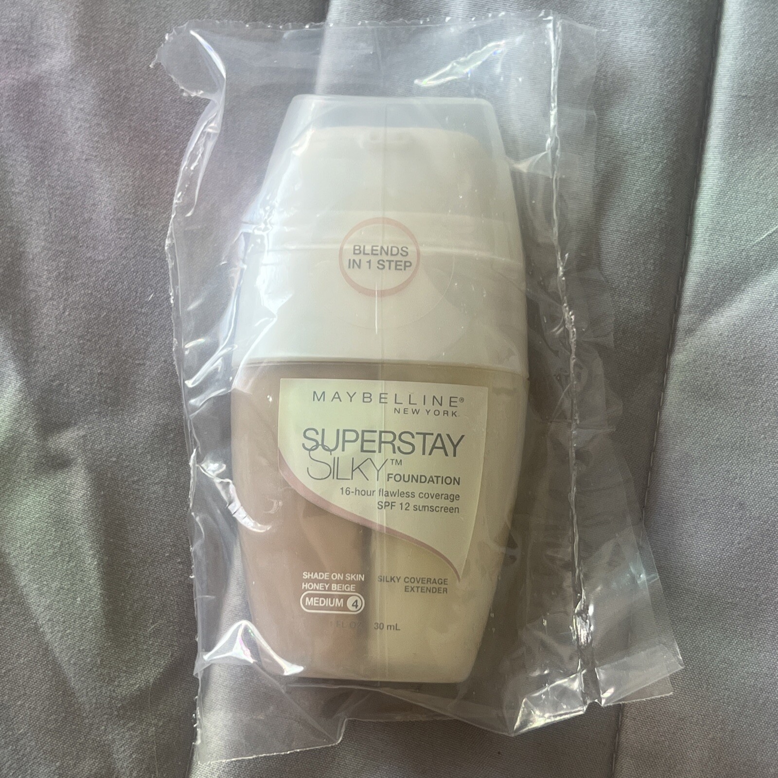 Maybelline Superstay Silky Foundation, Medium 4 Honey Beige, full size, sealed