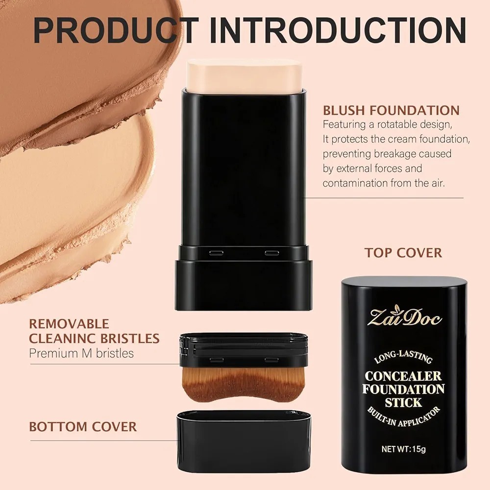 Foundation Stick Concealer Full Coverage Makeup w/ Built In Brush Shade 05