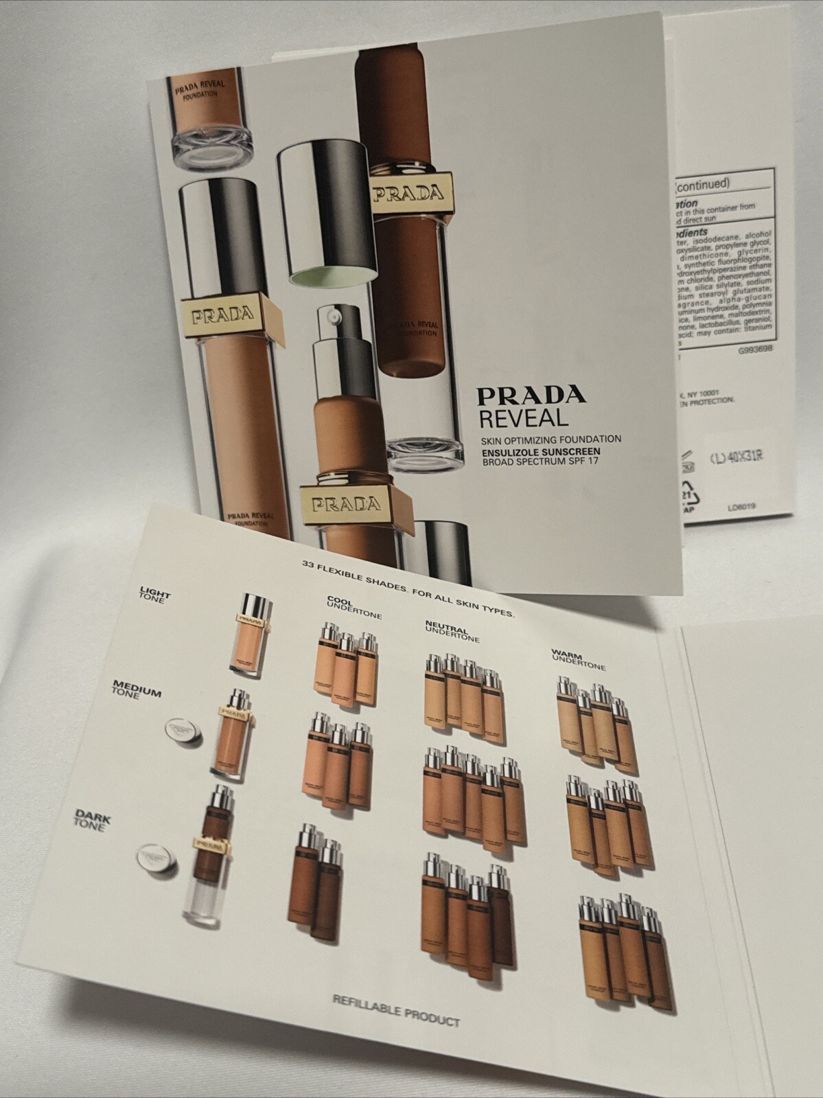 3 X Prada Reveal Skin Optimizing Foundation 6-Shade Sample Card