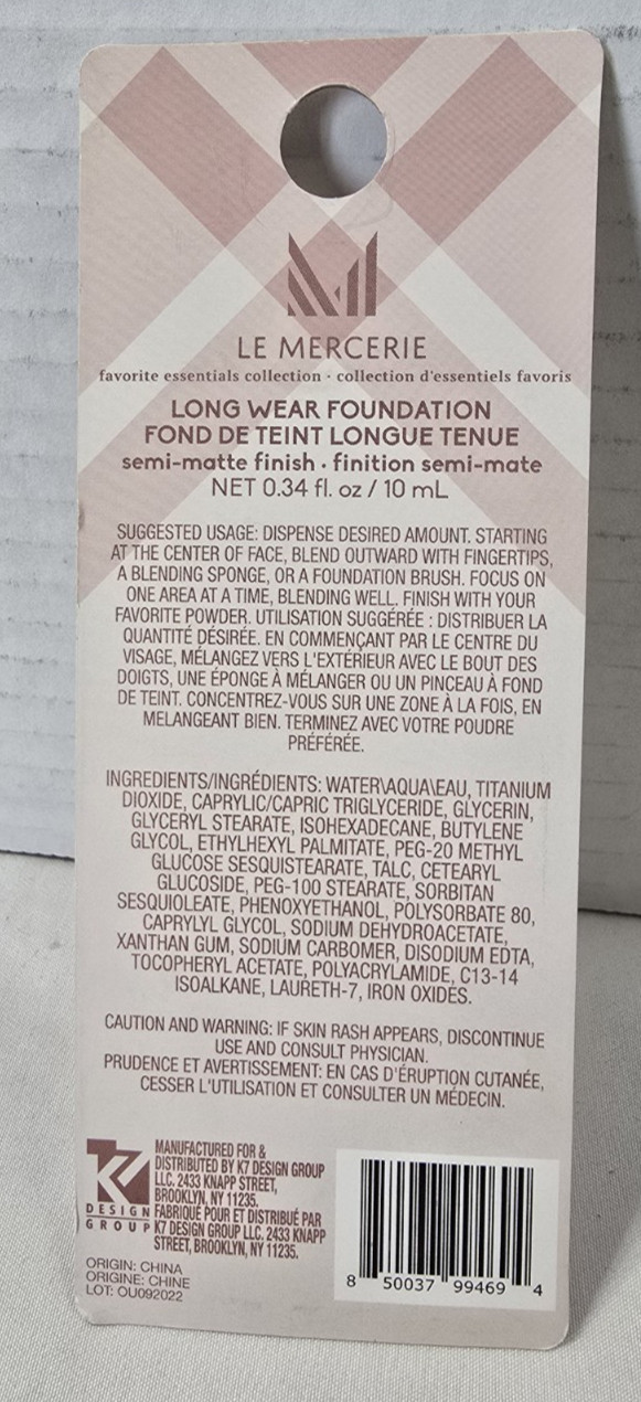 Le Mercerie Liquid Foundation .34floz. NEW-**Your CHOICE of color** Semi-Matte