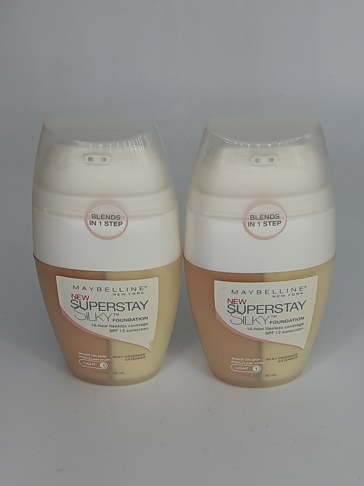 Lot of Two Maybelline Superstay Silky Foundation Porcelain Ivory Light 1