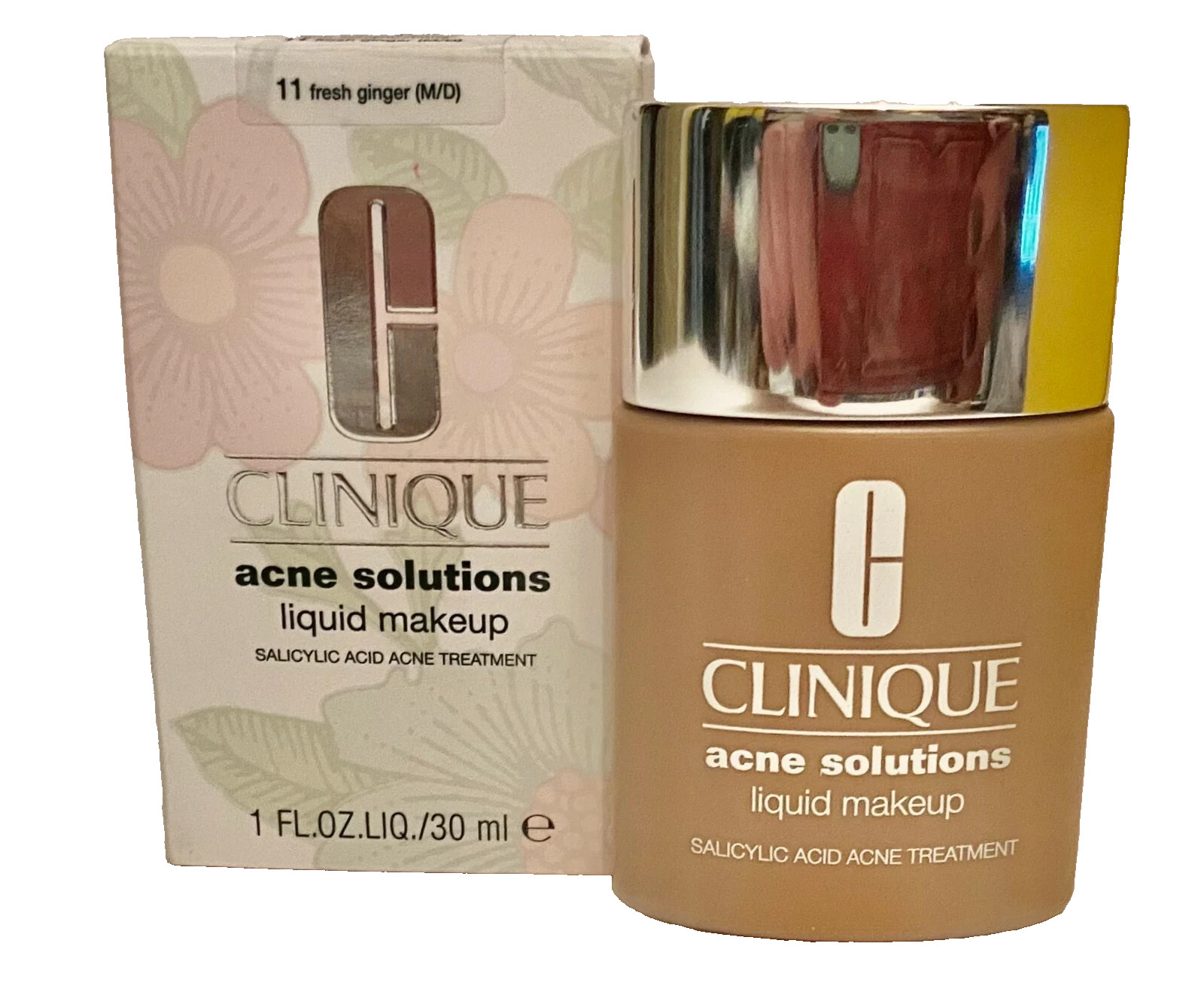 CLINIQUE ACNE SOLUTIONS LIQUID MAKEUP 11 FRESH GINGER (M/D) 1 OZ NIB