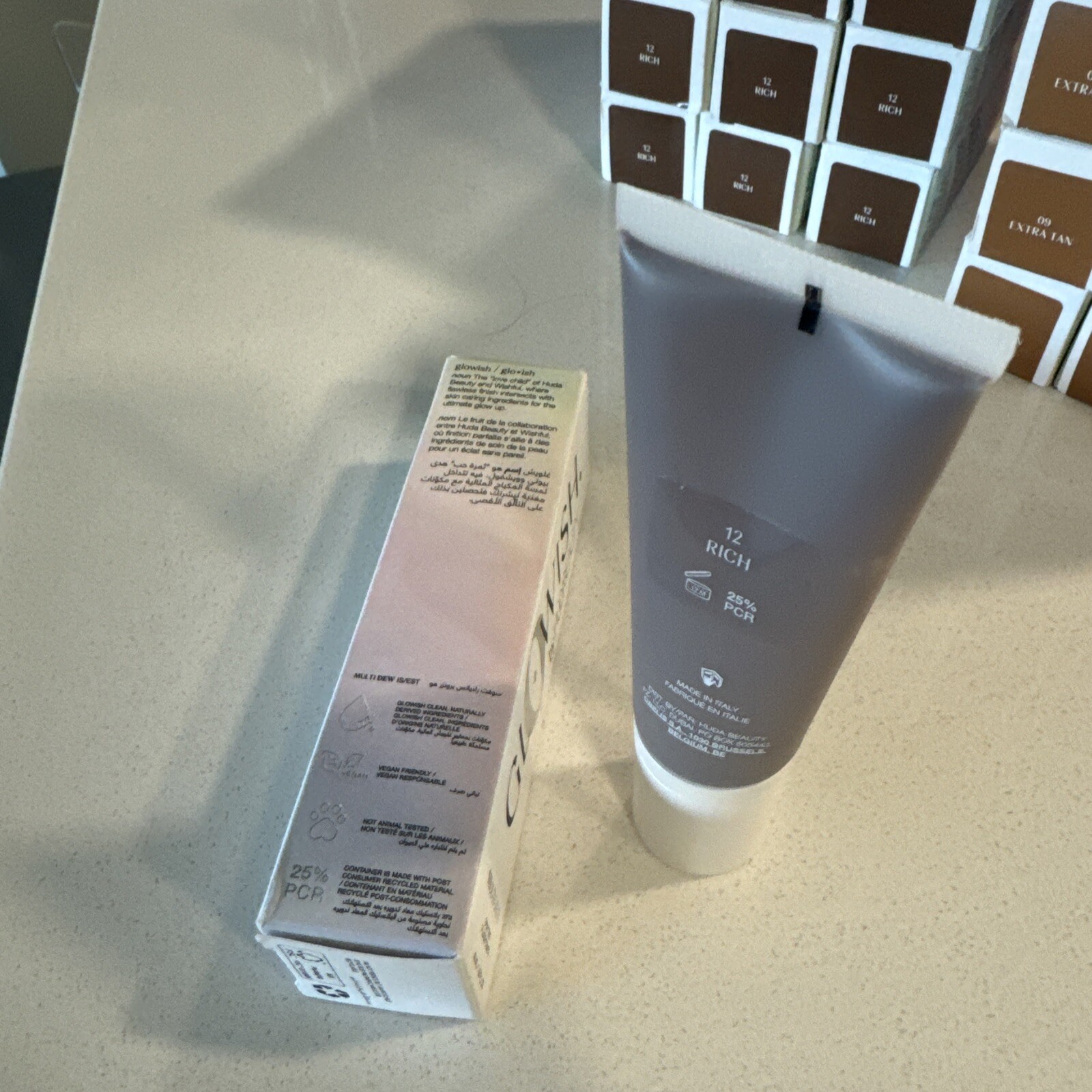 BNIB Glowish by Huda Beauty Multi Dew Skin Tint 1.35oz / 40mL Rich 12,