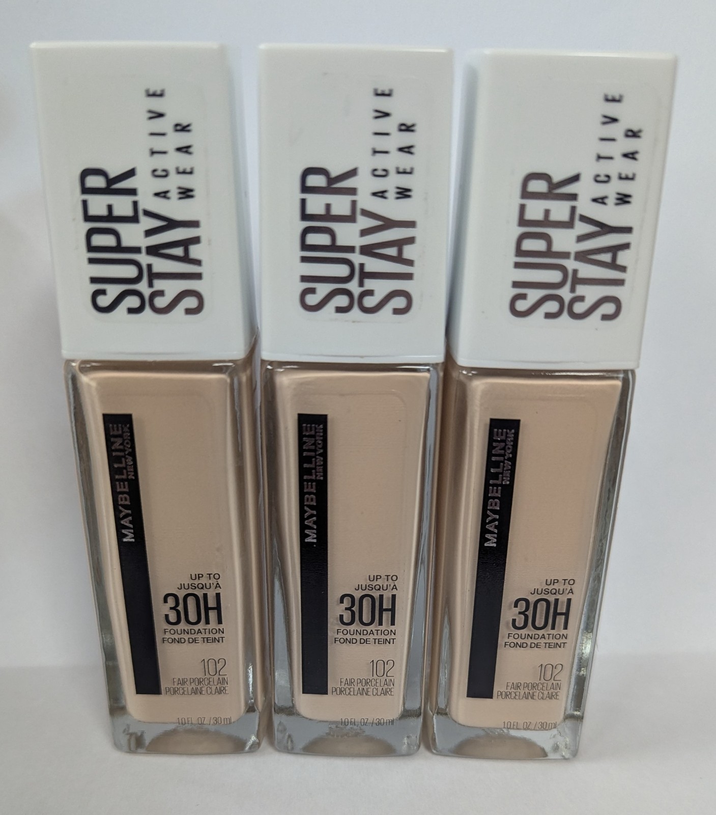 4 MAYBELLINE SUPERSTAY ACTIVE WEAR FOUNDATION 102 FAIR PORCELAIN 1oz NEW SEALED