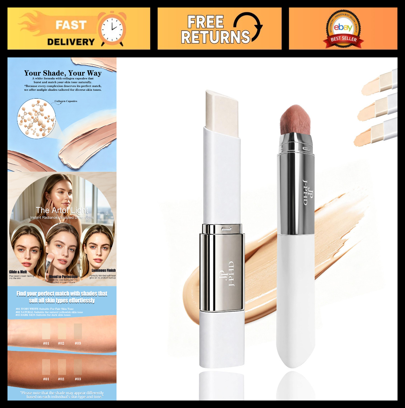 2-in-1 Color-Adapting Foundation Stick & Concealer, Waterproof, Hydrating, Trave