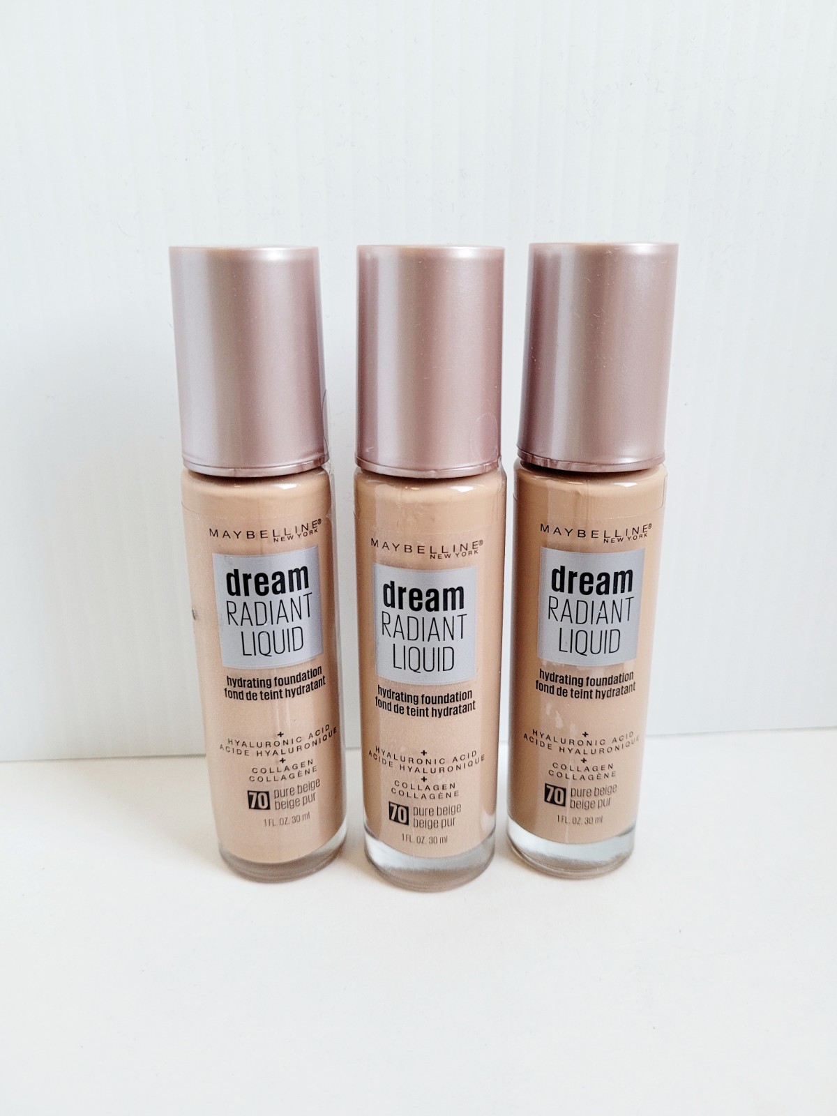 3 X Maybelline Dream Radiant Liquid Foundation 70 Pure Beige NEW See Descr.