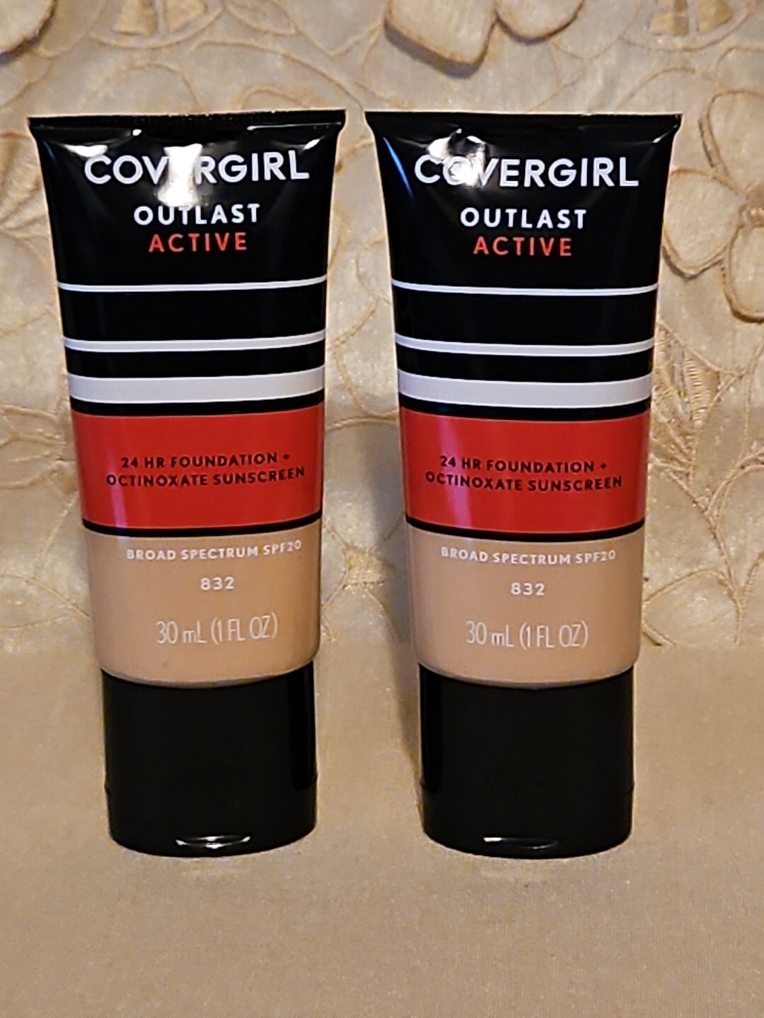 2-CoverGirl-Outlast-Active 24hr Foundation #832 NUDE BEIGE-1 OZ.-EACH! READ!