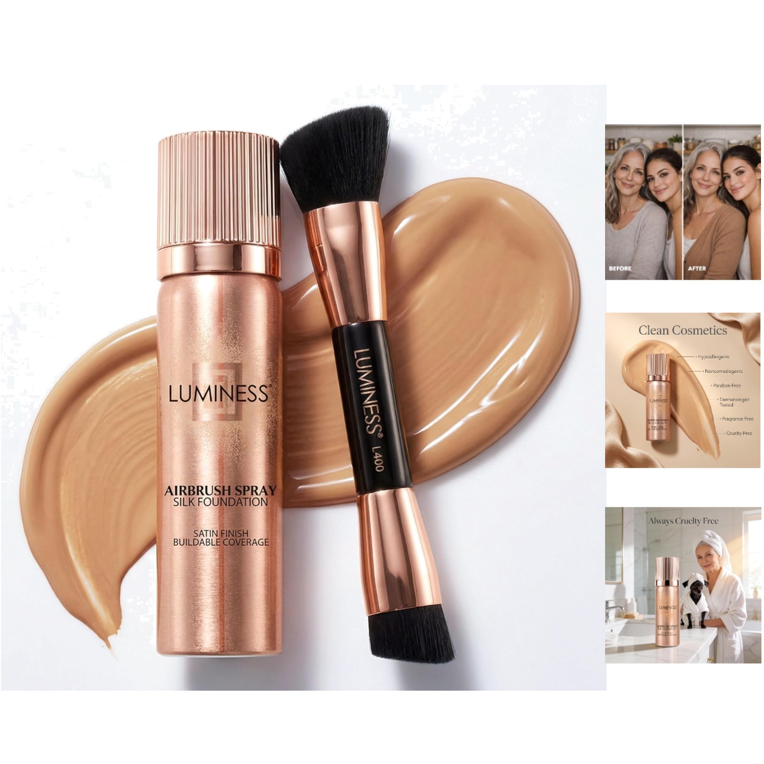 Hydrating Silk Airbrush Foundation with Buffing Brush – Full Coverage Radiance
