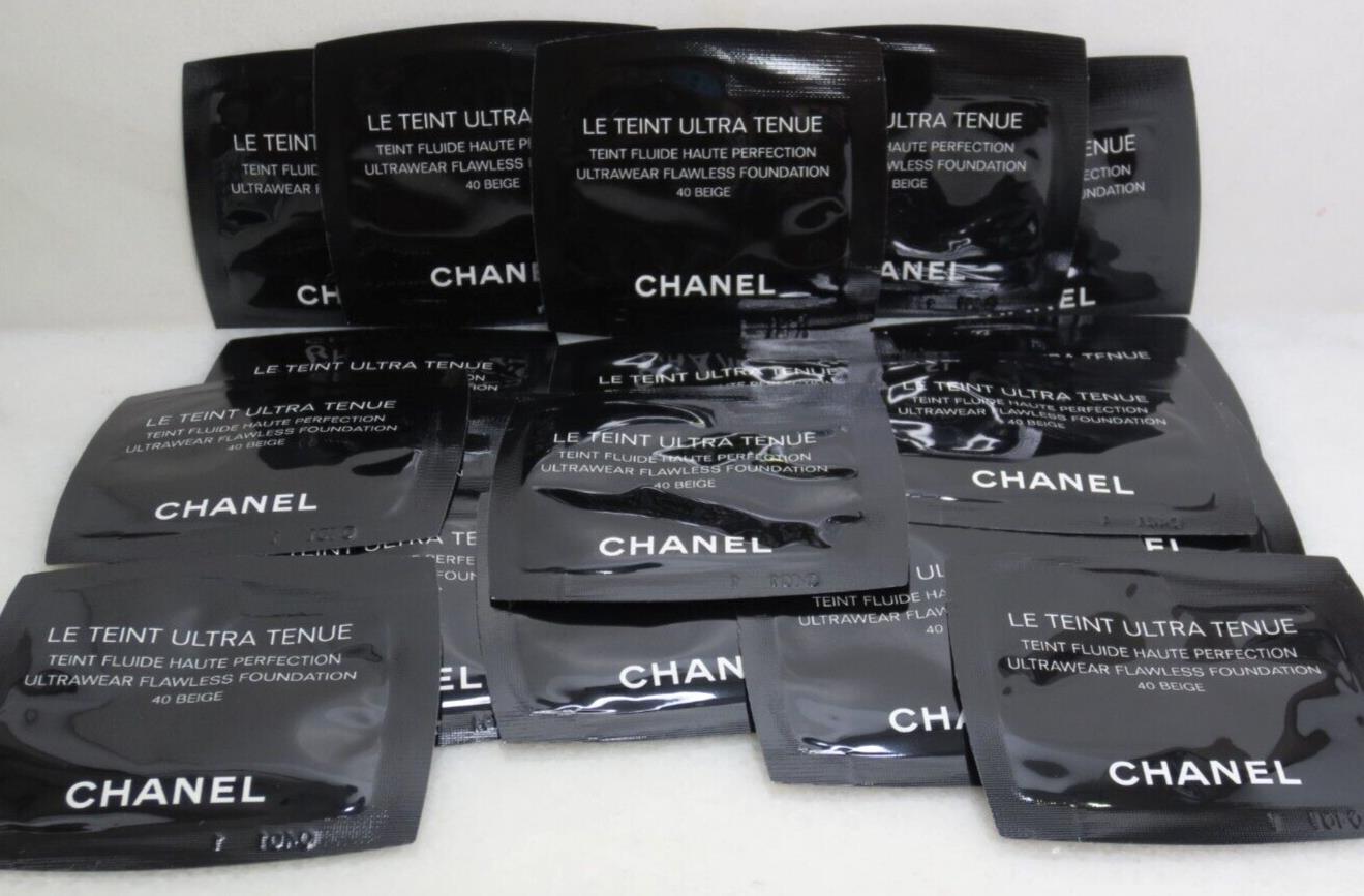 20 x CHANEL LE TEINT ULTRA TENUE ULTRAWEAR FLAWLESS FOUNDATION 40 BEIGE 0.03 OZ