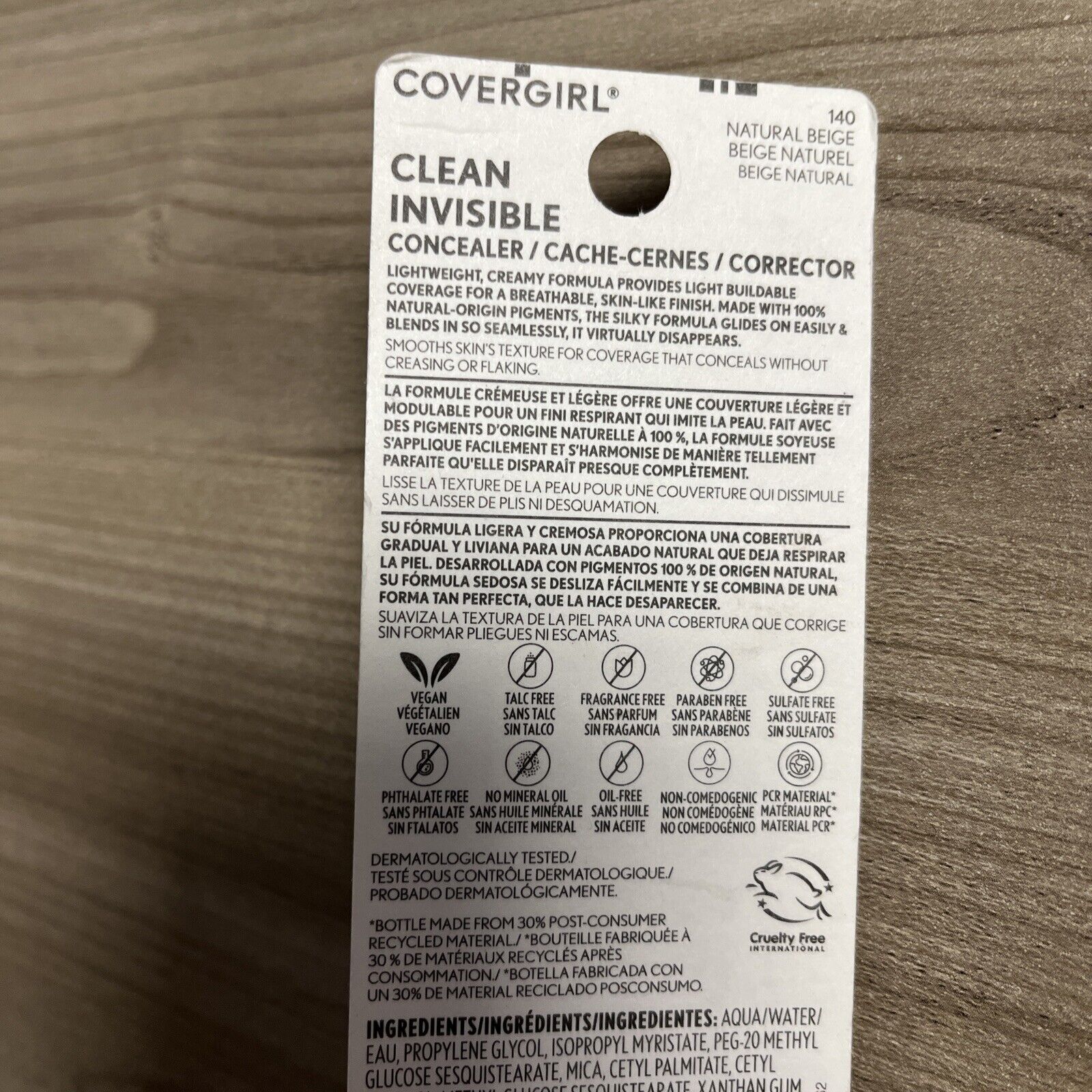 Covergirl Clean Invisible Concealer 140 Natural Beige Fragrance Free Vegan