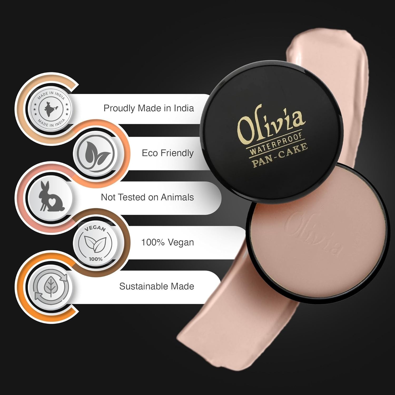 Olivia Pan Cake 100% Waterproof Full Coverage Makeup Base (Fresh Peach – 23)