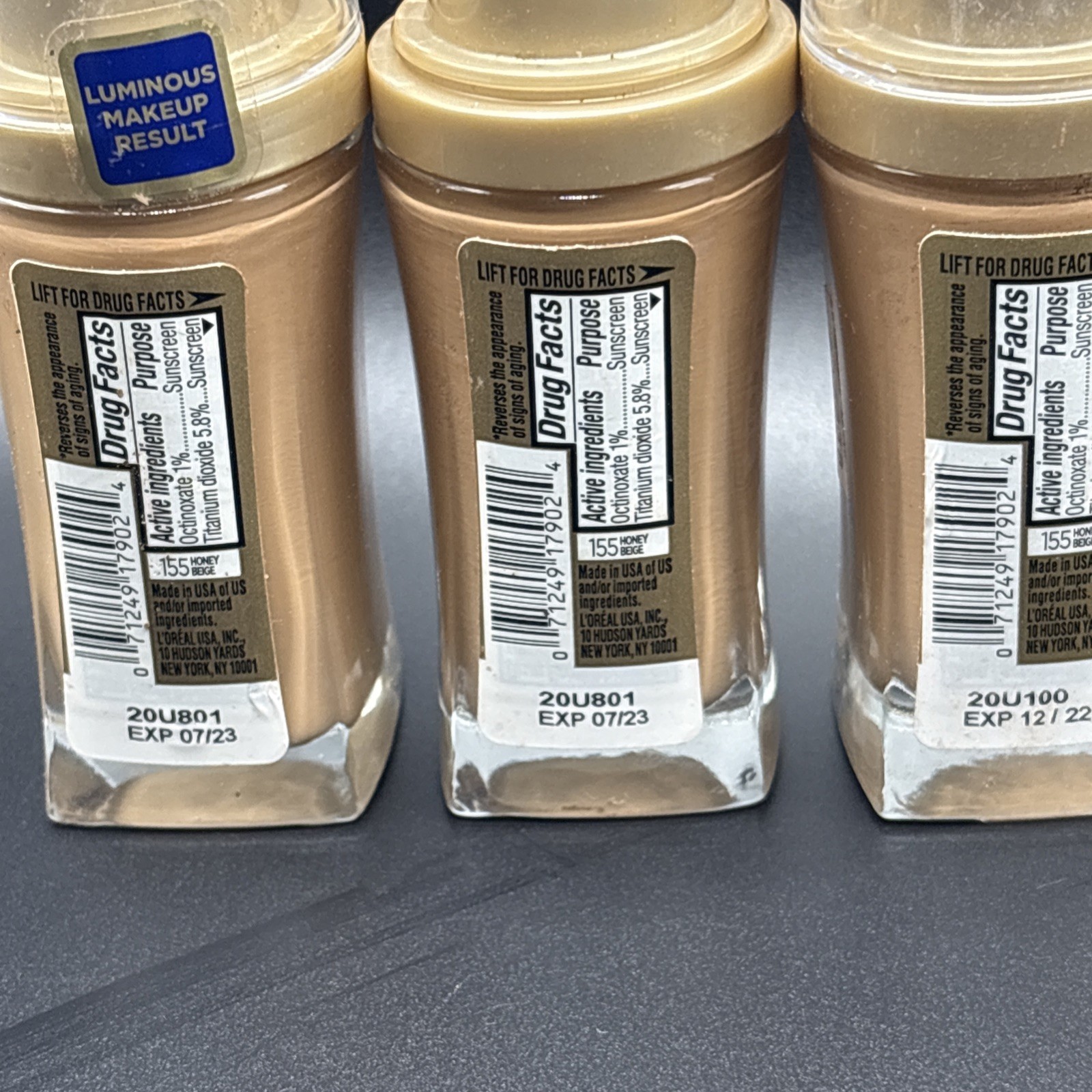 3 L’Oreal Paris Visible Lift Serum Foundation Makeup, 155 Honey Beige, 1 fl oz