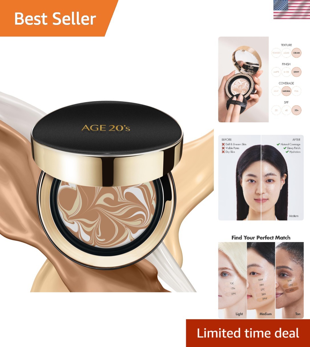 Korean Cushion Foundation with SPF 50+ | Dewy Finish & Hydration in 25N Sand