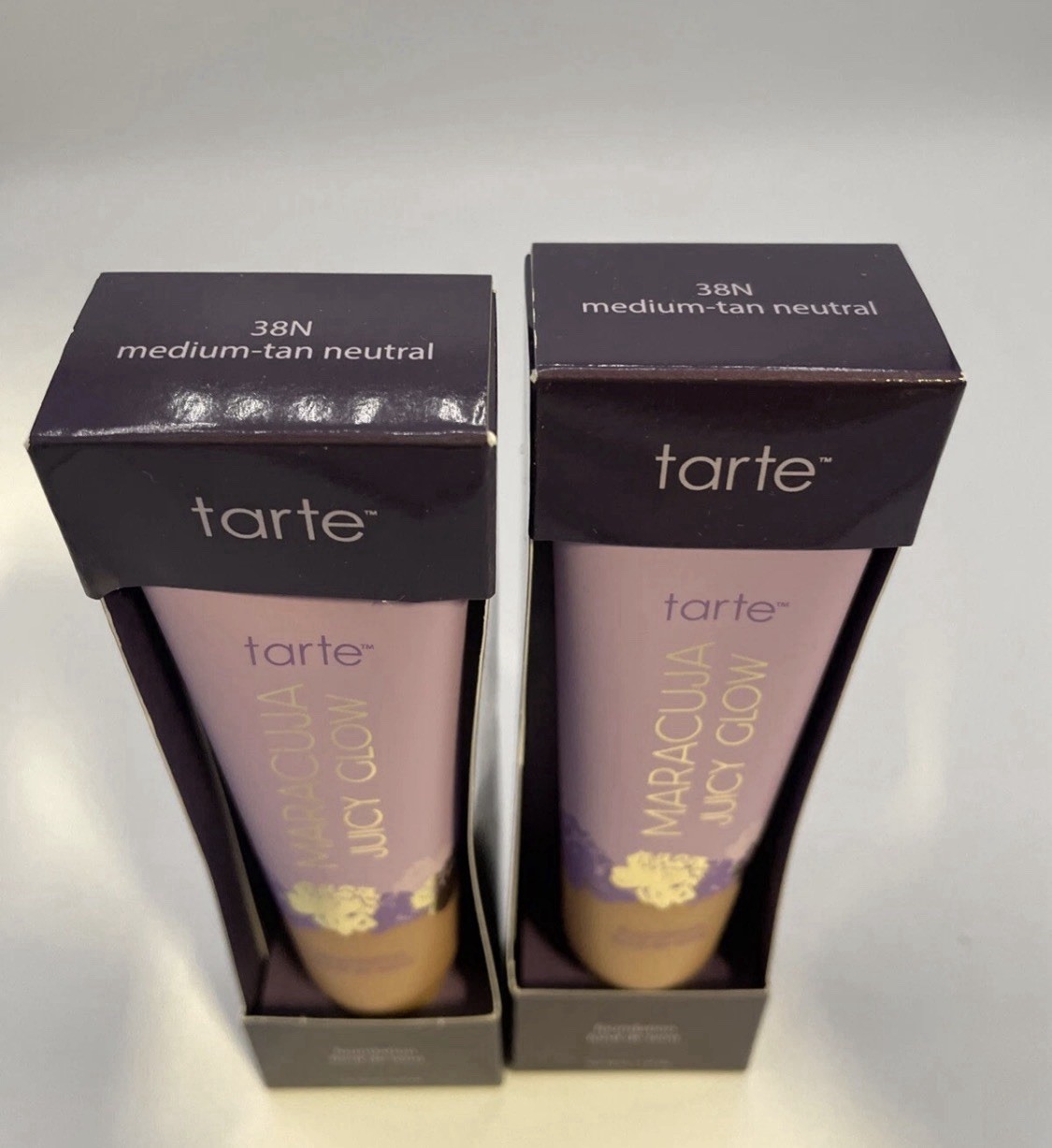 (2) Tarte Maracuja Juicy Glow Liquid Foundation 38N Medium-Tan Neutral 1 fl oz