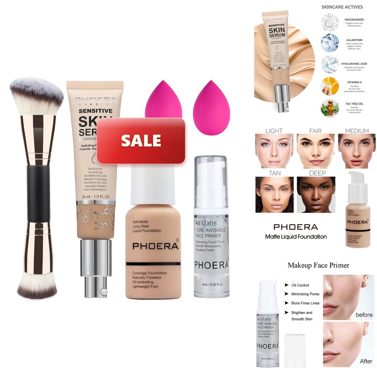 PHOERA Foundation 103+N02/Warm Peach+ Nude Full Coverage Matte for Mature Skin