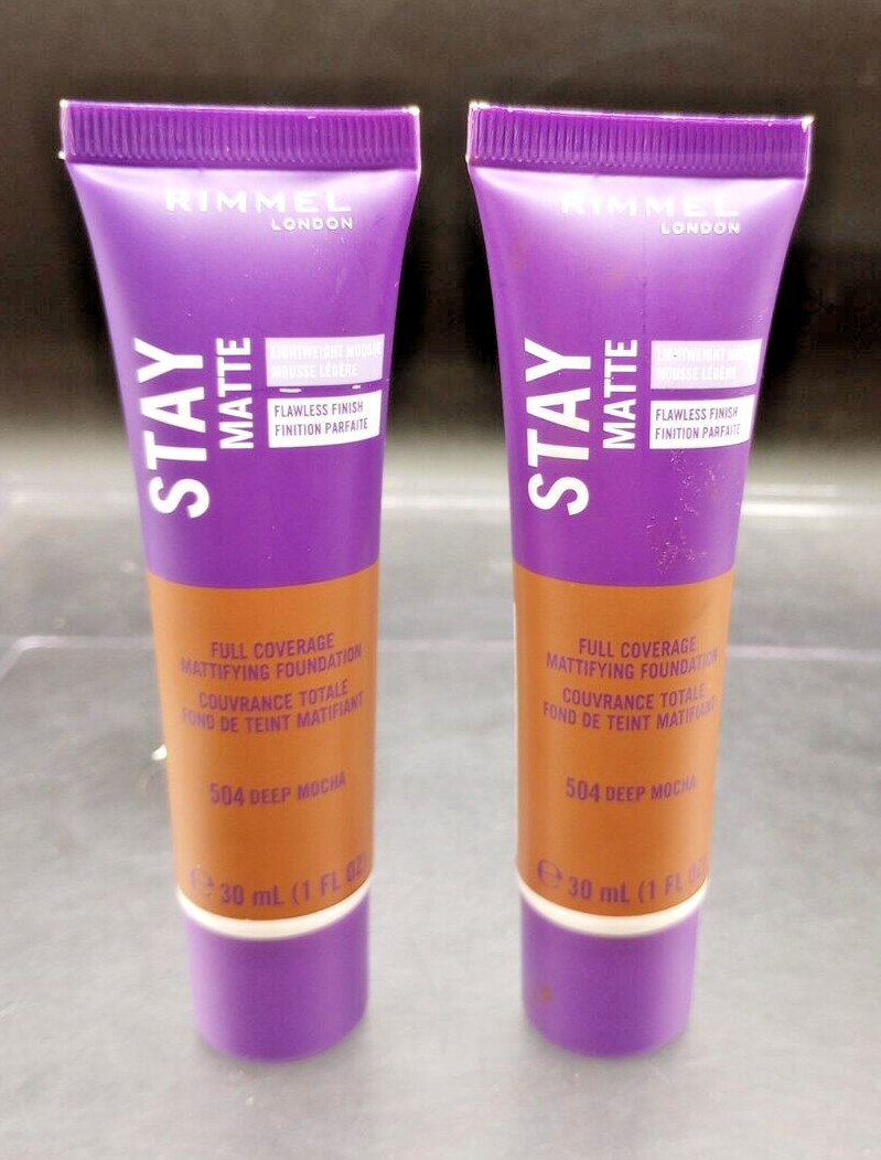 (2 Pack) NEW Rimmel Stay Matte Liquid Mousse Foundation #504 Deep Mocha 1 Fl Oz