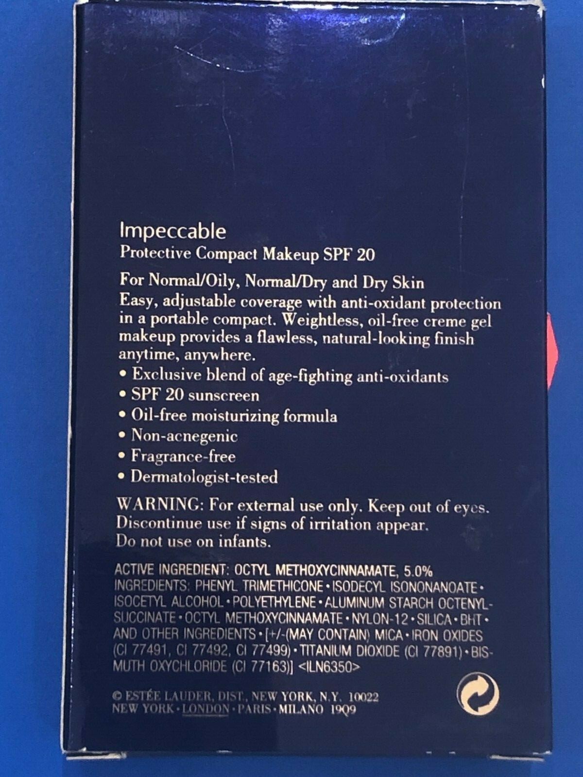 ESTEE LAUDER IMPECCABLE PROTECTIVE COMPACT MAKEUP SPF20 06-VANILLA (0.42OZ/12g)