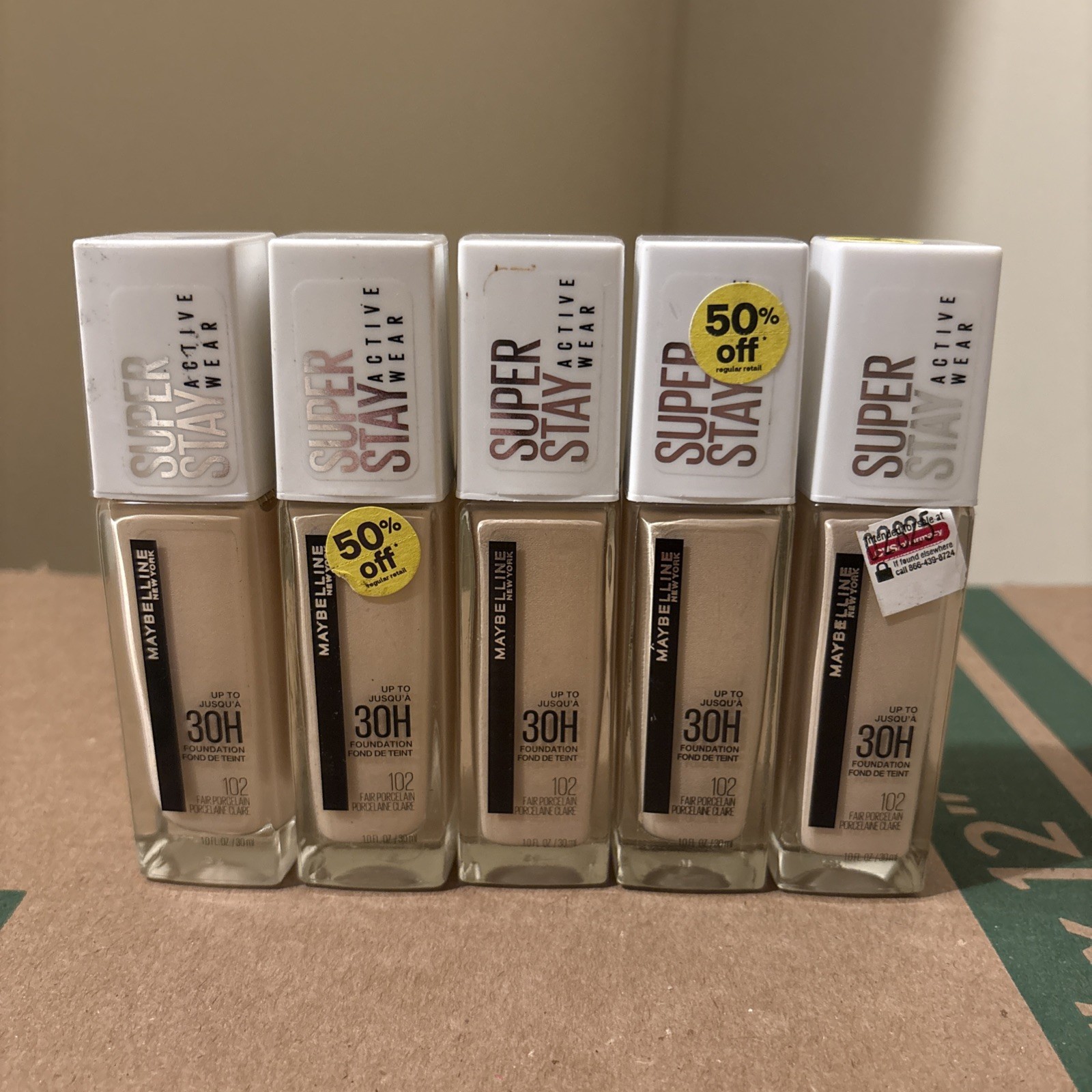 5 MAYBELLINE SUPERSTAY ACTIVE WEAR FOUNDATION 102 FAIR PORCELAIN 1oz