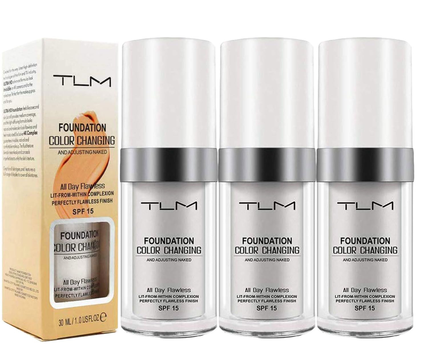 3 PACK TLM Concealer Cover,Flawless Colour Changing Warm Skin Tone Foundation Ma