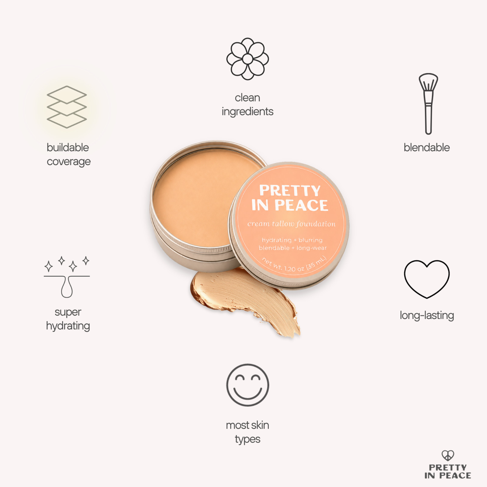 Tallow Cream Foundation Medium to Full Coverage 1.20 oz
