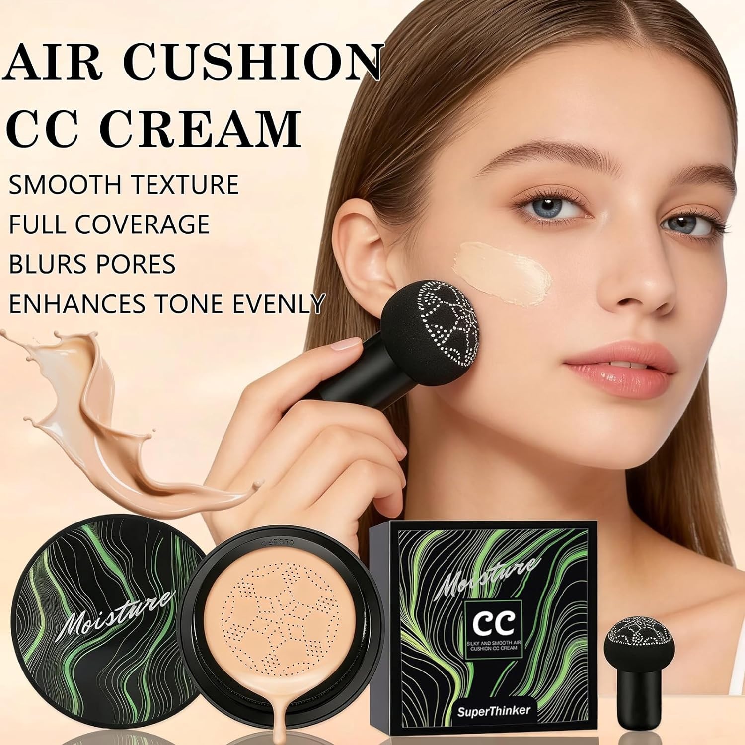 Even Skin Tone CC Cream Foundation with Elastic Sponge – Perfect for Mature Skin