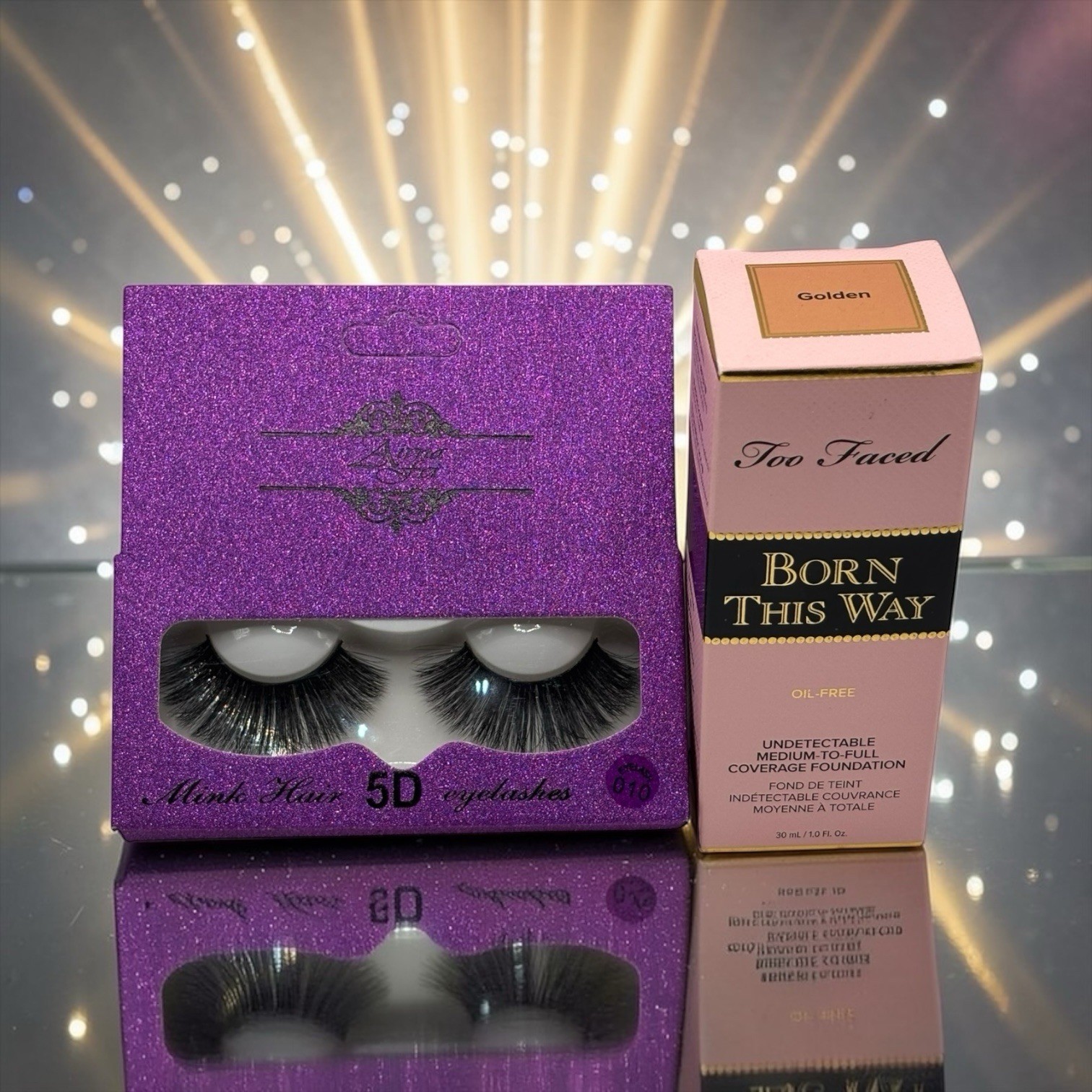 Too Faced Born This Way Oil-Free Foundation GOLDEN & Aivna Fei Mink Eyelash SET