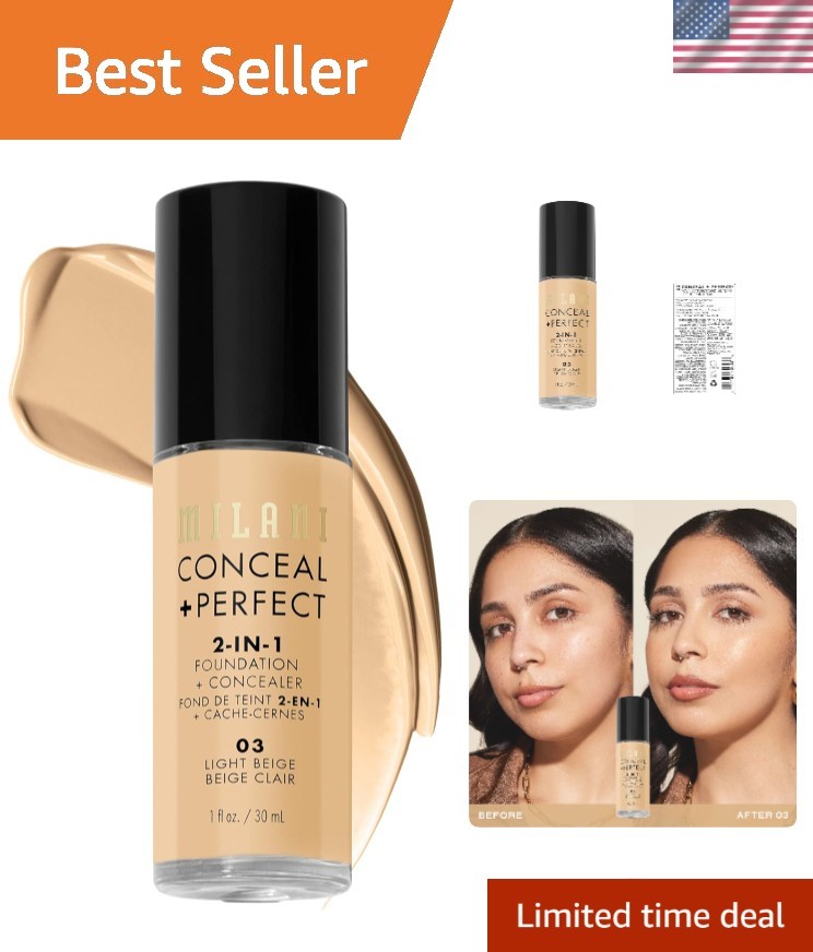 Conceal + Perfect Liquid Foundation – Light Beige, 1 Fl Oz – Flawless Finish