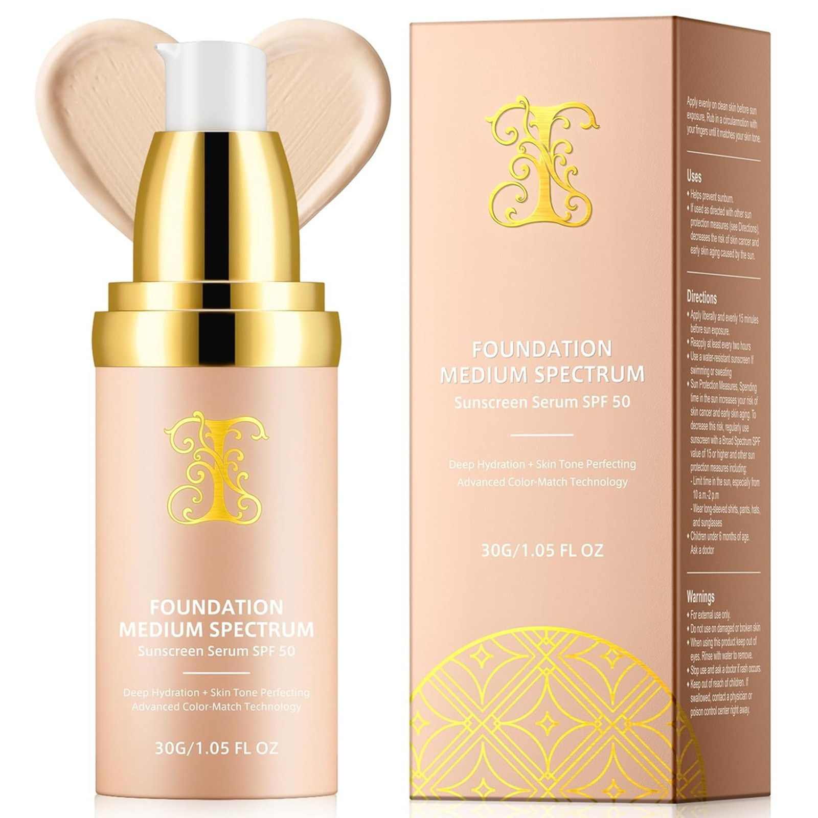 Color Changing Foundation, Liquid SPF 50 Sunscreen, 4 in 1 Makeup Base