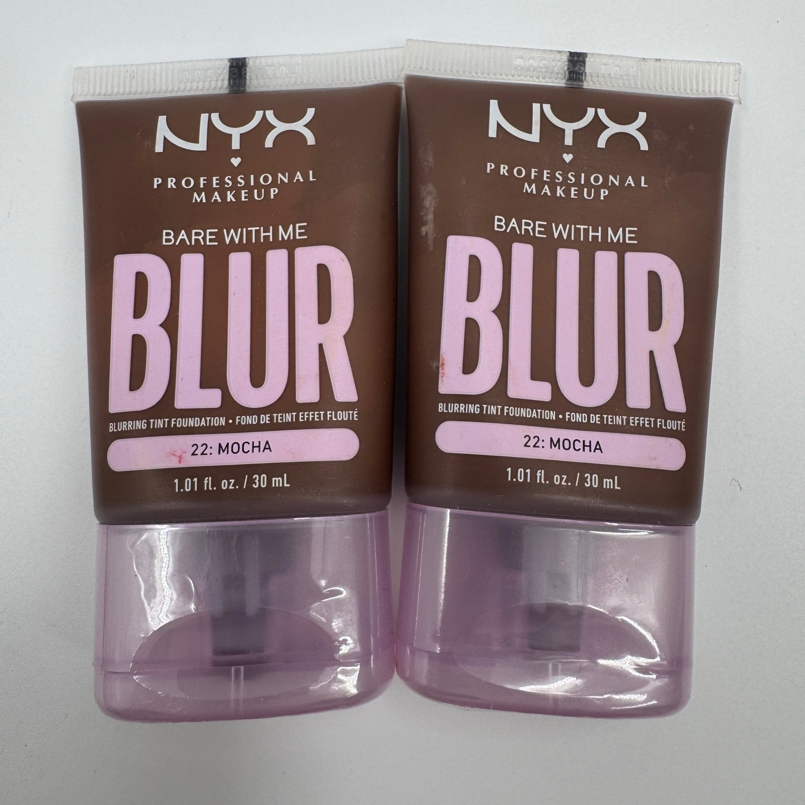 NYX Bare With Me Blur Blurring Tint Foundation 22 Mocha 1.01oz Lot of 2 BWMBT22