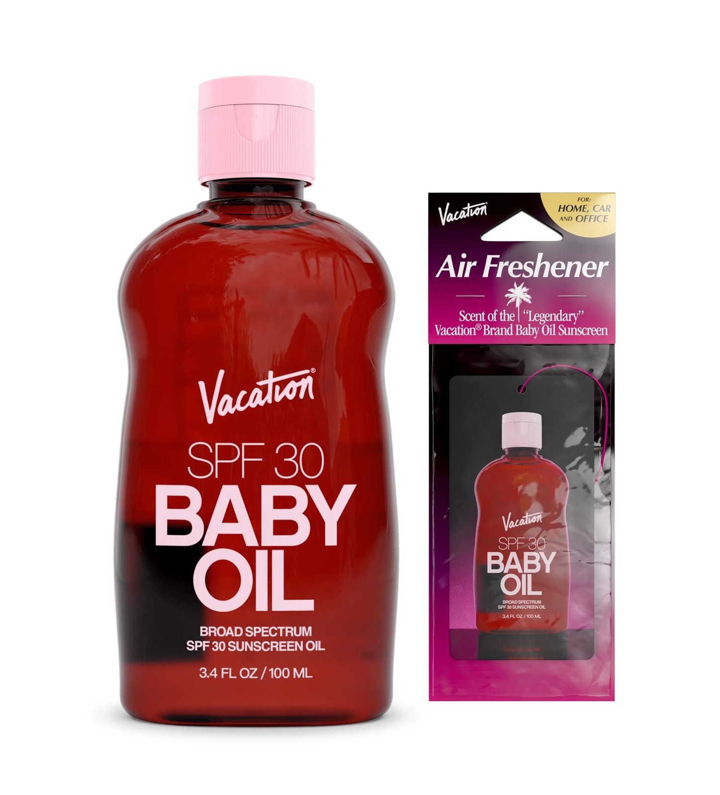 Vacation Baby Oil SPF 30 & Air Freshener Bundle, 3.4 Fl Oz (Pack of 1), Clear